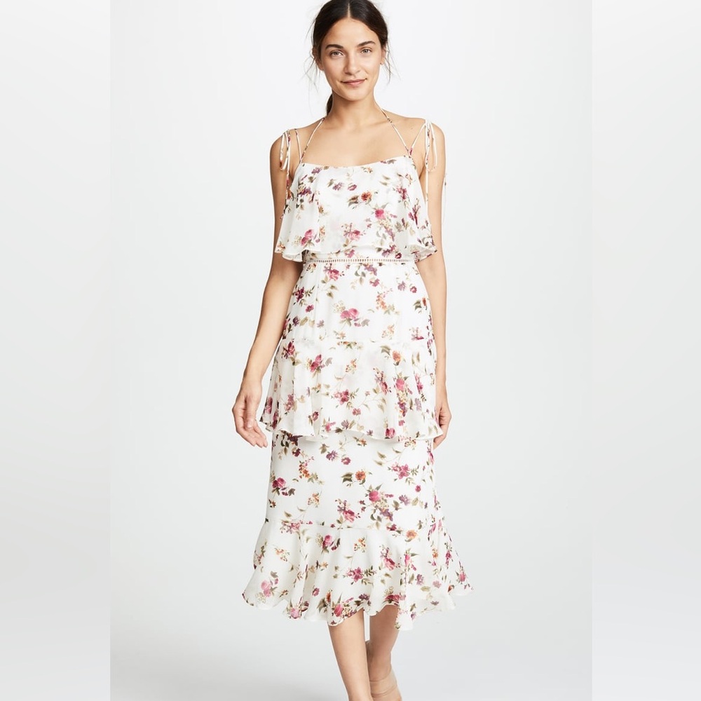 Wayf Floral Layered Midi Dress - White and Pink